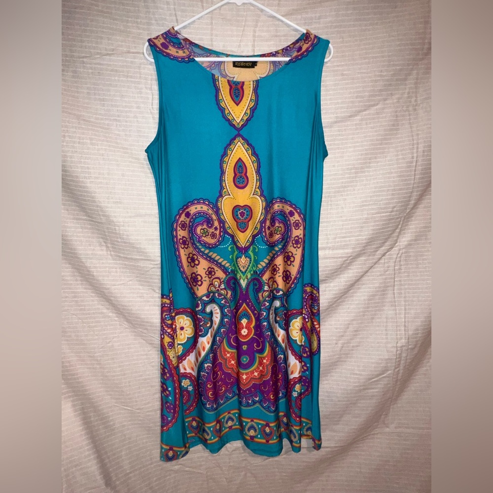 REBORN BRIGHT MULTI COLOR MIDI DRESS SIZE LARGE
